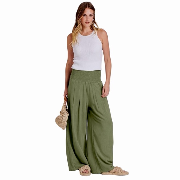ANRABESS Women Linen Palazzo Pants Green Size Large NWOT - Picture 1 of 5